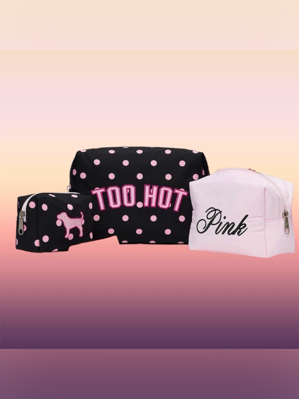 New VS PINK polka dots Makeup Bag Trio